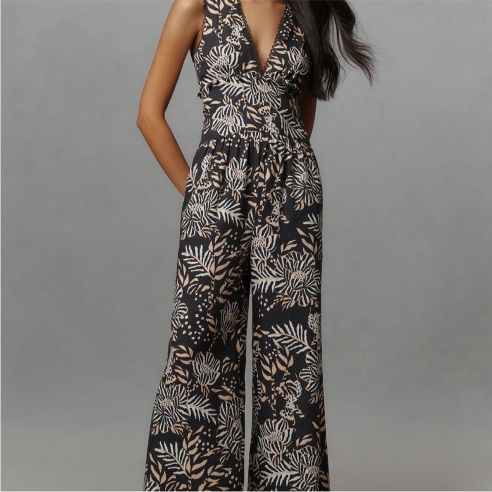 FARM RIO X Anthropology printed v-neck Jumpsuit Size M